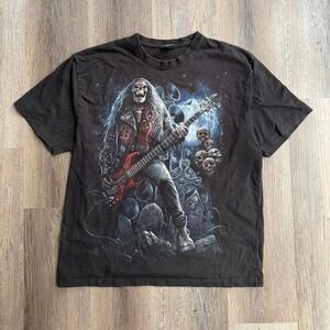 Y2K Spiral Grim Rocker Graphic T-Shirt (Size 2XL)